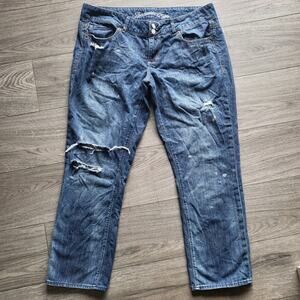 American Eagle Y2K Womens Size 12 Low-rise Distressed Cropped Medium Wash Jeans